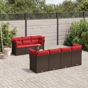 vidaXL 8 pcs conjunto sofás de jardim c/ almofadões vime PE castanho