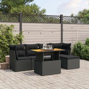 vidaXL 6 pcs conjunto sofás de jardim c/ almofadões vime PE preto