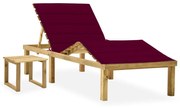 vidaXL Espreguiçadeira de jardim com mesa e almofadão pinho impregnado
