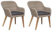 vidaXL Cadeiras de exterior c/ almofadões 2 pcs vime PE castanho