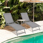 Conjunto de 2 espreguiçadeiras de exterior, poltronas reclináveis com 5 posições de ajuste e assento respirável, para pátio, jardim e piscina, cinza