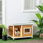 Casa para Cães de Madeira 85,5x62x60cm Casa para Animais de Estimação Casa para Cães com Teto Asfáltico Impermeável e Janela para Interior e Exterior