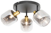 Candeeiro de teto moderno preto com dourado e vidro fumê incl. 3 Wifi P45 - Zuzanna
