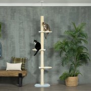 Árvore para Gatos do Chão ao Teto 220-260cm Altura Ajustável Torre para Gatos com 3 Plataformas Poste de Sisal e Bola para Brincar 47x34x220-260cm Cre