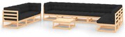 vidaXL 11 pcs conj. lounge jardim c/ almofadões antracite pinho maciço