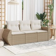 vidaXL 3 pcs conjunto de sofás p/ jardim com almofadões vime PE bege