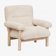 Poltrona Estofada Em Madeira De Freixo Bernia Cabelo Sintético Bege Creme - Sklum
