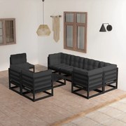 vidaXL 9 pcs conjunto lounge de jardim c/ almofadões pinho maciço
