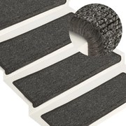 vidaXL Tapetes de escada 15 peças 65x21x4 cm cinza escuro com borda retangular