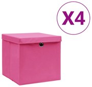 vidaXL Caixas de arrumação com tampas 4 pcs 28x28x28 cm rosa