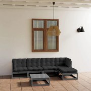 6 pcs conjunto lounge de jardim c/ almofadões pinho maciço