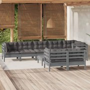 9 pcs conjunto lounge de jardim + almofadões pinho maciço cinza