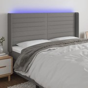 Cabeceira de cama c/ LED tecido 163x16x118/128 cm cinza-escuro