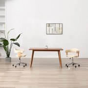 vidaXL Cadeira escritório giratória madeira curvada/couro artif. creme
