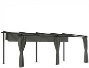 Outsunny Pergola retrátil com cortinas laterais, tenda de jardim em metal com proteção solar UPF30+, cinza escuro | Aosom Portugal