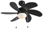Ventilador de teto preto com impressão de madeira 80cm com cordão - Fresh