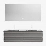 Conjunto De Móvel De Casa De Banho Suspenso 160x50 Cm Em Madeira Com Lavatórios Integrados Noura Cinza Níquel & Retangular - Sklum