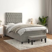 Cama boxspring c/ colchão 120x200 cm veludo cinzento-claro