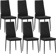 HOMCOM Conjunto de 6 Cadeiras de Sala de Jantar Estofadas em Couro Sintético com Encosto Alto e Pés de Aço 41x50x97 cm Preto | Aosom Portugal