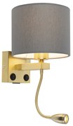 Candeeiro de parede Art Deco dourado com USB e abat-jour cinzento - Brescia