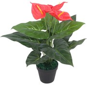 vidaXL Planta antúrio artificial com vaso 45 cm vermelho e amarelo
