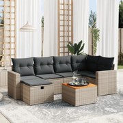 vidaXL 7 pcs conjunto sofás p/ jardim c/ almofadões vime PE cinzento