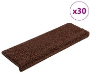 vidaXL Tapetes de escada 30 peças 65x21x4 cm marrom com borda retangular
