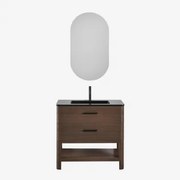 Conjunto De Móvel De Casa De Banho Em Madeira Com Lavatório Integrado Misene Madeira Escura & Ovalado Com Armazenamento Preto 50x90 Cm Oricsa - Sklum