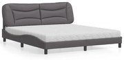 Cama com colchão 180x200 cm couro artificial cinza