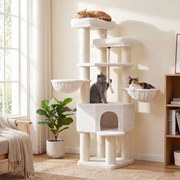 Arranhador para gatos 55 x 55 x 186,7 cm, árvore para gatos de vários andares, troncos grossos de sisal Branco creme