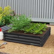 Floreira de horta quadrada em aço galvanizado, 120 x 120 x 30 cm, cinzento