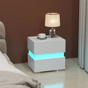Conjunto 2 Mesas de cabeceira com LEDs e com gavetas e Controlo remoto 45 x 35 x 45 cm Brancas