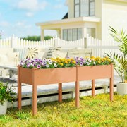 Floreira Elevada de Madeira 184x59x76,5 cm com 6 Orifícios de Drenagem para Cultivo Plantas Flores Castanho