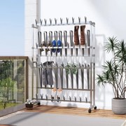 vidaXL Sapateira com rodas 89x27x120 cm prateado