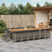 vidaXL 17 pcs conj. de jantar p/ jardim c/ almofadões vime PE cinzento