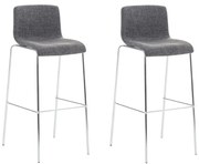 Conjunto de 2 bancos de bar Hoover em tecido e com estrutura cromada 43 x 100 x 48 cm Cinzento