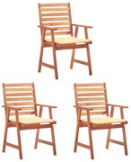 vidaXL Cadeiras de jantar p/ jardim 3 pcs c/ almofadões acácia maciça
