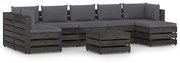 8 pcs conj. lounge jardim c/ almofadões madeira impreg. cinza