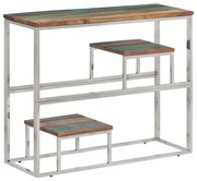 vidaXL Mesa consola aço inoxidável/madeira recuperada maciça prateado