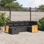 vidaXL 6 pcs conjunto sofás de jardim c/ almofadões vime PE preto