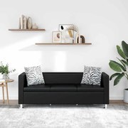 vidaXL Sofá de 3 lugares couro artificial preto