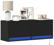 vidaXL Móvel de parede para TV com luzes LED 100x31x35 cm preto