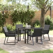vidaXL Conjunto de Jantar de Jardim com Almofadas - 5 Peças em Polirattan Preto.