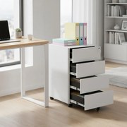 Bloco 4 gavetas para escritório 45,1 x 39 x 69,3 cm com rodas branco
