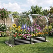 Estufa urbana 180 x 90 x 30 cm com estufa de PVC transparente, floreira de metal galvanizado, 2 janelas enroláveis, floreira coberta , preta