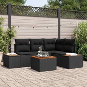 vidaXL Conjunto de Sofá de Jardim de 5 Peças da com Almofadas Pretas em Rattan de Polietileno e Acácia
