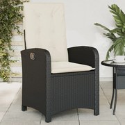 vidaXL Cadeira de jardim reclinável c/ almofadões vime PE preto