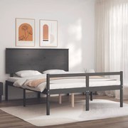 Estrutura de cama com cabeceira 160x200 cm madeira maciça cinza