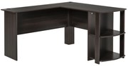 HOMCOM Secretária de Canto Mesa de Computador para Escritório Casa em Forma de L com Prateleiras 136x130x72 cm Marrom Escuro