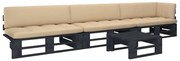 vidaXL 4 pcs conj. lounge paletes c/ almofadões pinho impregnado preto